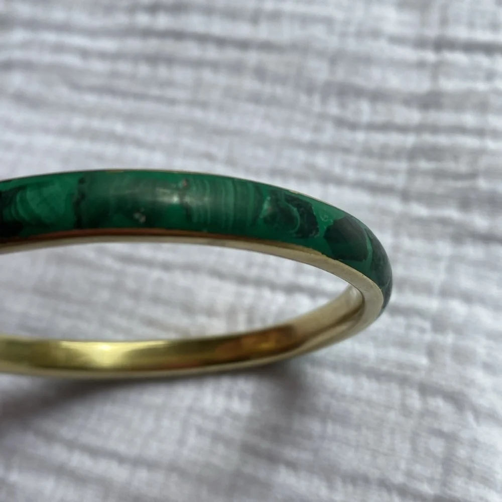 Malachite Brass Bangle Green Vintage Gold‎ Bracelet - Picture 16 of 17